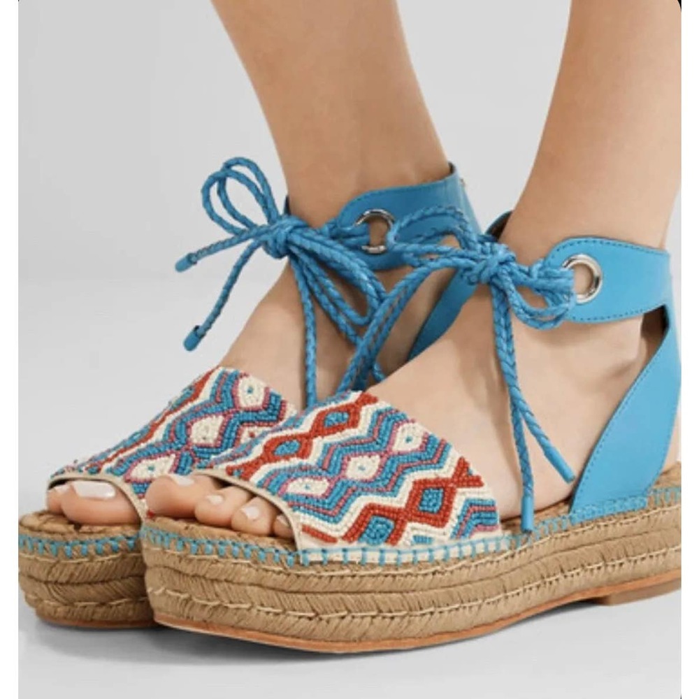 Sam Edelman Blue and Red Beaded Sandals